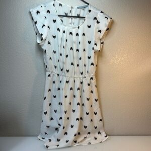 White Dress with Black Cats by Sweet Rain Size M
